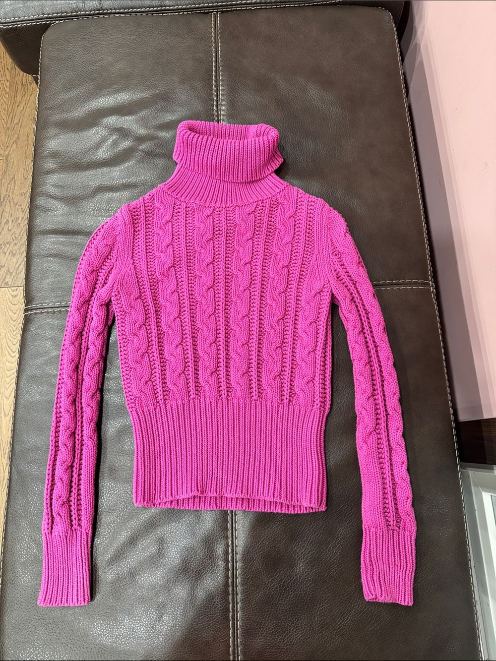 Moda International Hot Pink Cable Knit Turtleneck Sweater
